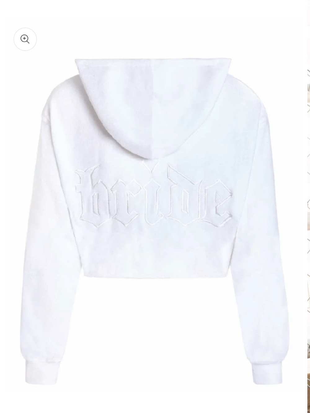BRIDEMERCH Terry Crop White Bridal Hoodie Zip Up Jacket with Embroidered Script
